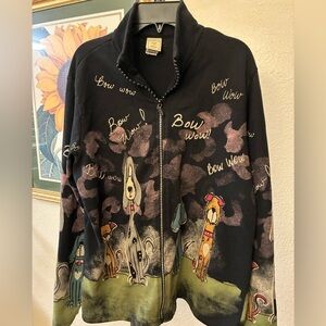 Ladies Jess & Jane Dog Print Zip-Up Sweater/ jacket